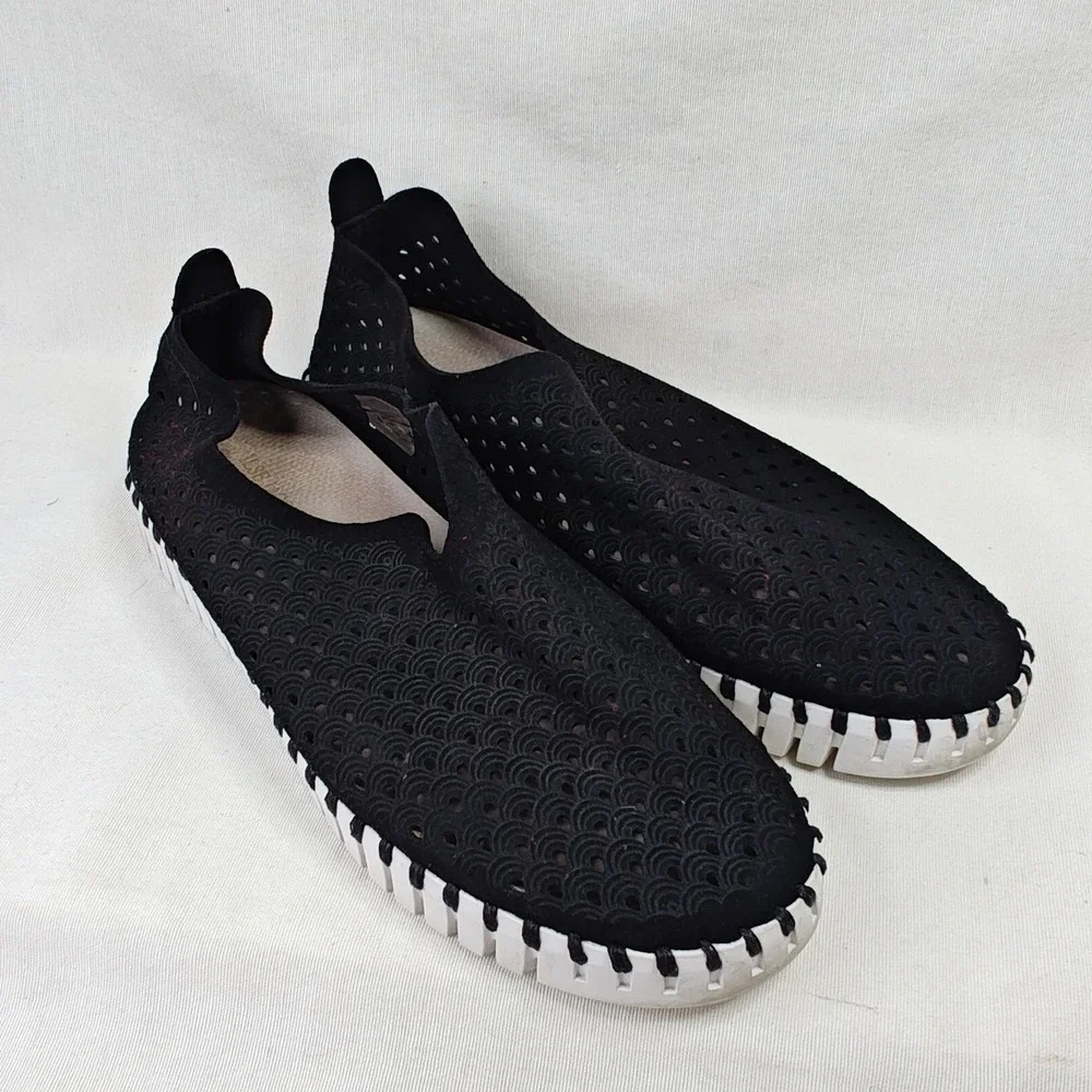 Ilse Jacobsen Tulip 139 Slip On Sneakers‎ 38 Black Laser Cut Scalloped Flats